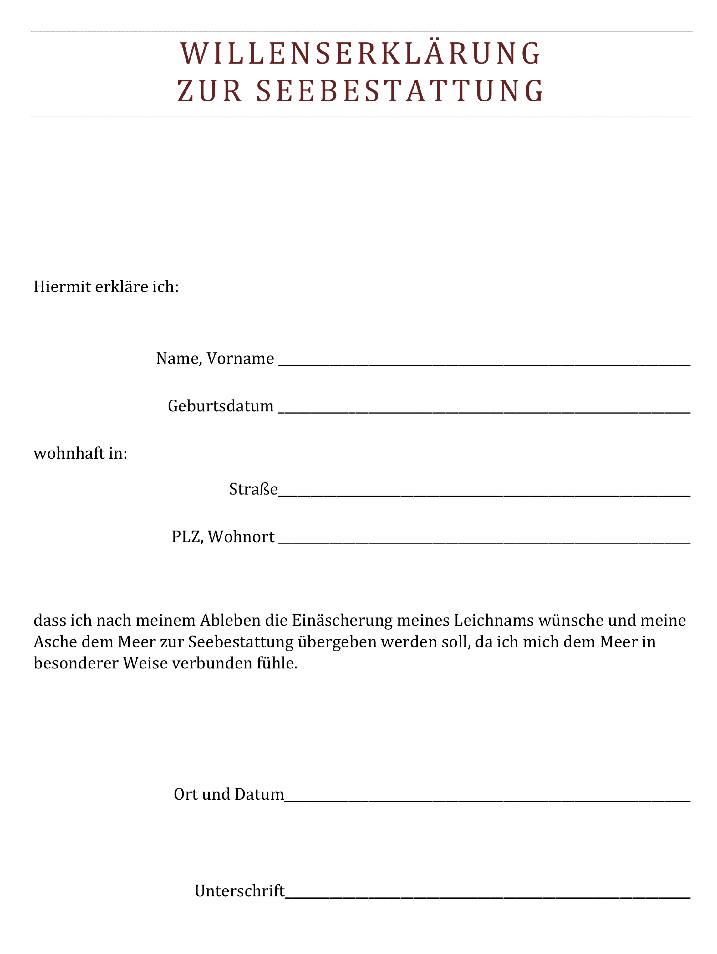 Nicht Empfangsbedürftige Willenserklärung Beispiele Ückeritzer Personenschifffahrt und Seebestattungen - Willenserklärung